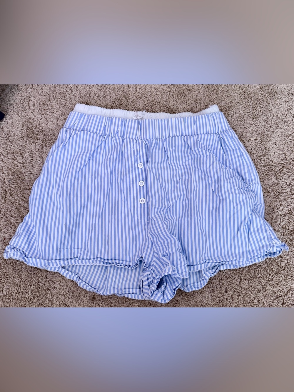 Daily Drills Pointelle Layered Poplin Resort Shorts - Mist + White Stripe Sz M/L